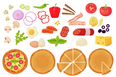 cartoon pizza ingredients italian cuisine fast vector image