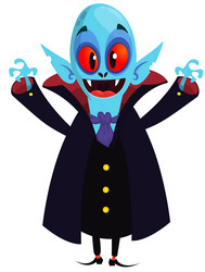 funny cartoon vampire in black cape waving hands vector image