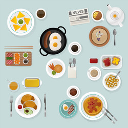 breakfast flat top view set icons silhouette vector image