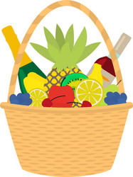 flat cartoon straw wicker basket with food vector image