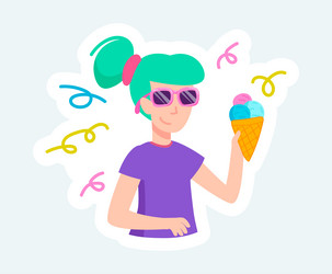 happy woman in sunglasses eating ice cream vector image