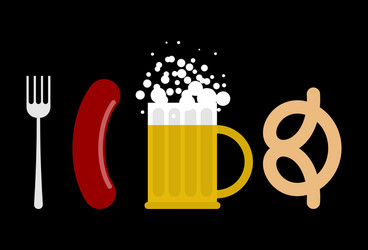 Oktoberfest set sausage and beer mug fork vector