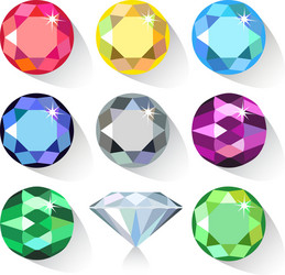 Long shadow flat style set of colored gems vector