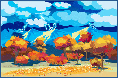 autumn forest in the storm vector image