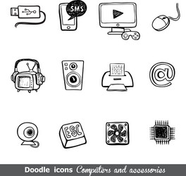 computers and accessories doodles icon set vector image