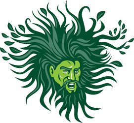 green man head hair flowing leaves cartoon vector image