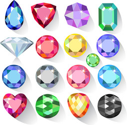 flat style long shadow set of colored gems vector image