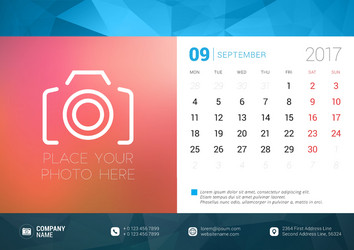 Desk calendar template for 2017 year september vector