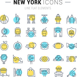 set flat line icons new york vector image