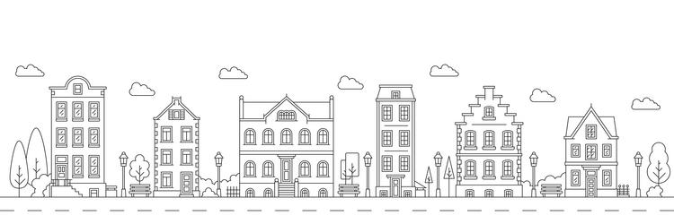 neighborhood line art cityscape town street house vector image