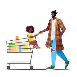 Father with little daughter in trolley cart buying vector