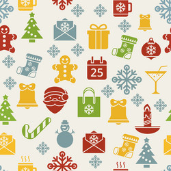 Flat christmas icons seamless pattern background vector