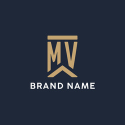 mv initial monogram logo design in a rectangular vector image