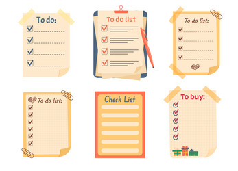 Set of planners note paper to do list vector