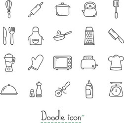 doodle kitchen icons vector image