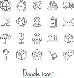 doodle logistics icons vector image