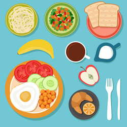 breakfast eating food and drinks on table top view vector image