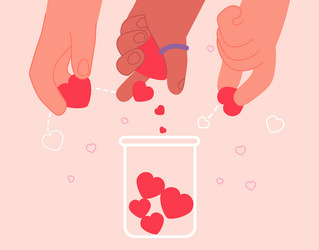 hands donate love hand hold hearts and fill jar vector image