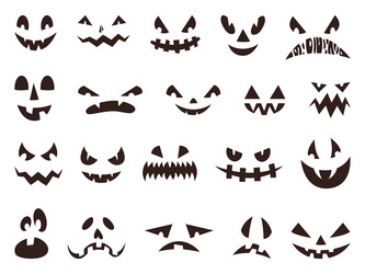 scary halloween pumpkin faces silhouette evil vector image