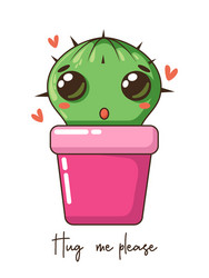 Cute baby cartoon cactus with funny kawaii faces vector