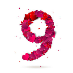 number nine 9 made from red hearts love alphabet vector image