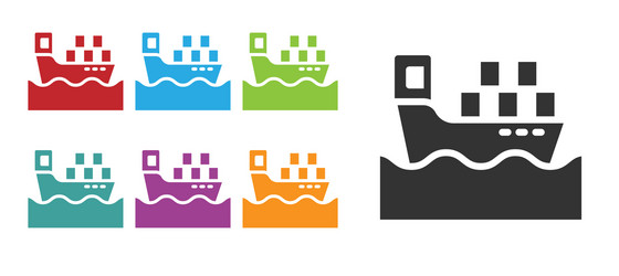 black cargo ship with boxes delivery service icon vector image