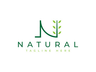 Letter n leaf natural green logo design vector