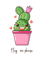 Cute cartoon kawaii cactus with smile face in pot vector