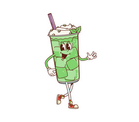 retro groovy mint milkshake dessert character vector image