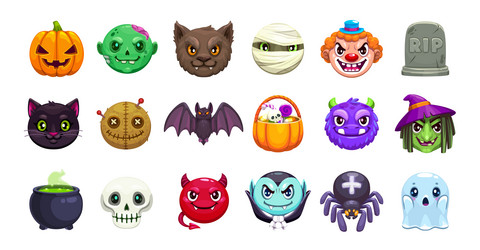 cartoon halloween emoji set monster boo emoticons vector image