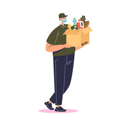 courier wearing mask deliver food and grocery vector