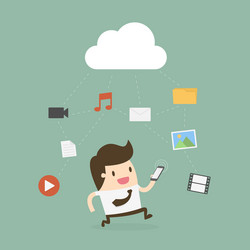 Businessman using mobile phone with cloud vector