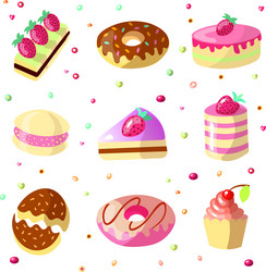 Set of cute cartoon sweet cakes and donuts vector