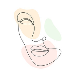 continuous line art woman face with abstract vector image