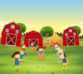 children playing game in the field vector image