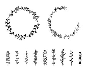 set of wild flowers and wreaths isolated vector image