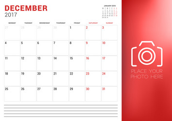 calendar planner template for december 2017 week vector image