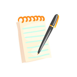 Spiral notebook with pen cartoon vector