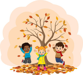 cartoon happy kids playing in autumn background vector image