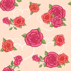 seamless background with roses and hearts vector image