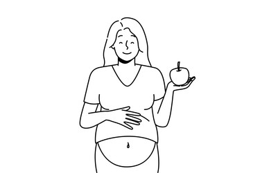 Smiling pregnant woman with apple vector