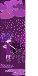 cartoon girl walking in the rain purple colors vector image