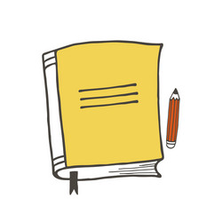 Yellow notebook and red pencil vector