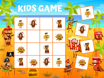 sudoku kids game pirates fastfood characters vector image