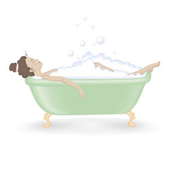 woman taking a bath with foam vector image