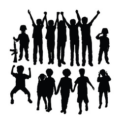 children silhouette playing together vector image