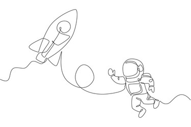 single continuous line drawing astronaut vector image