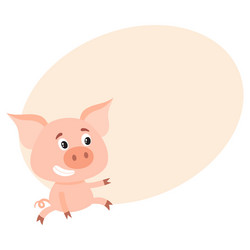 Funny little pig sitting awkwardly and pointing vector