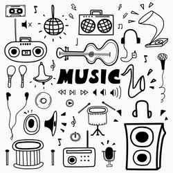 hand drawn doodle music set vector image