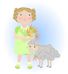 Cartoon girl with sheep aries zodiac sign vector